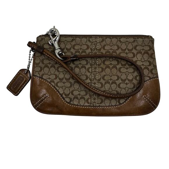 Coach Wristlet Vintage Y2K Brown Monogram Leather Trim Good Condition - Picture 1 of 10
